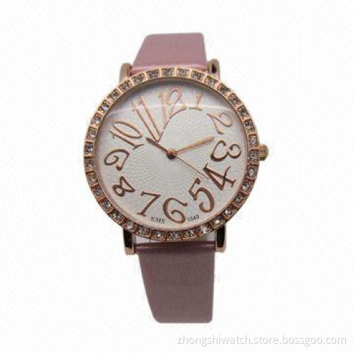 Ladies' Fashion Watches with Rhinestones, PU Band and Japan Movement